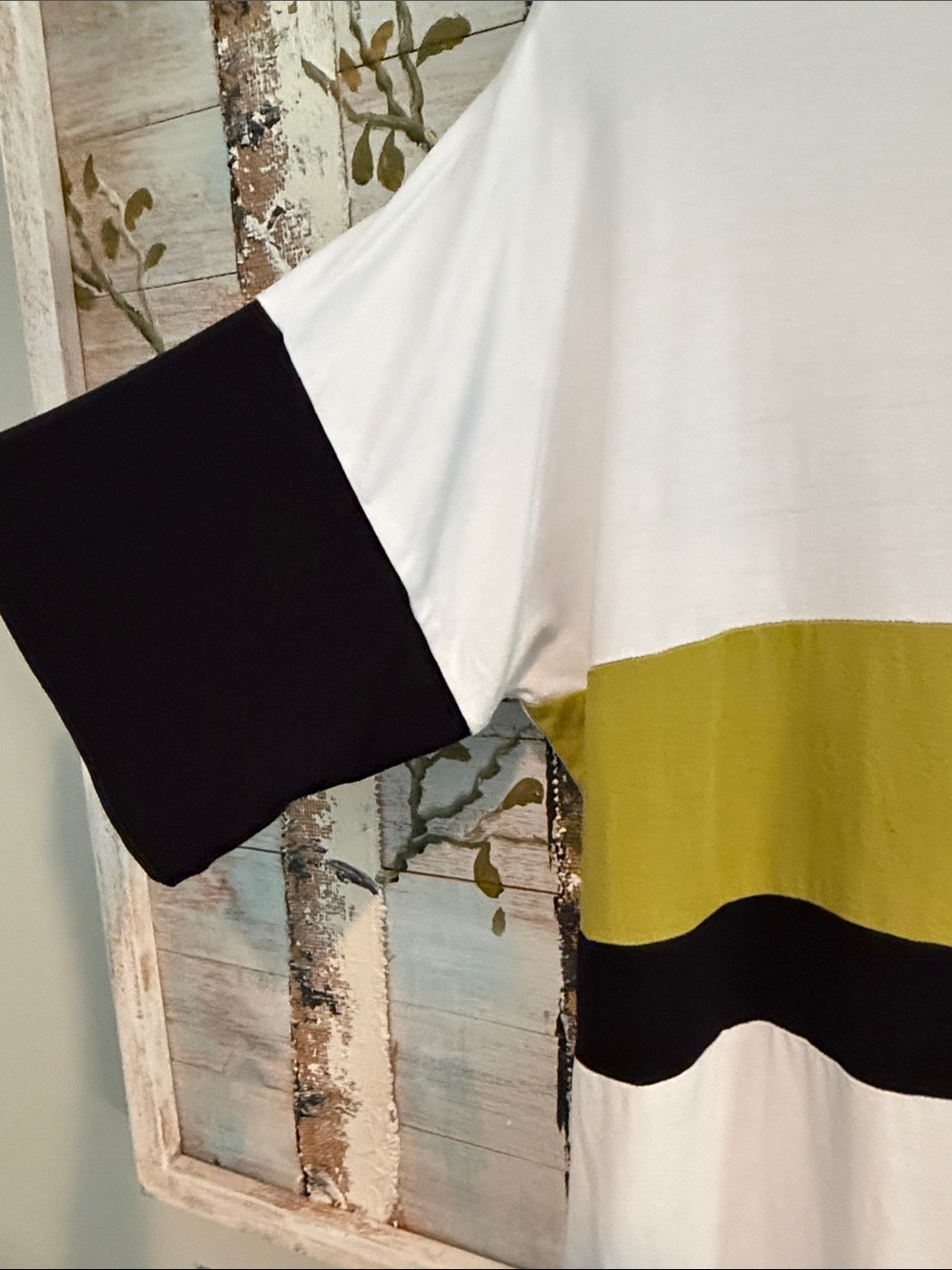Lisa Bayne Short Sleeve Colorblock Tee in White, Black & Olive - Picture 4 of 6